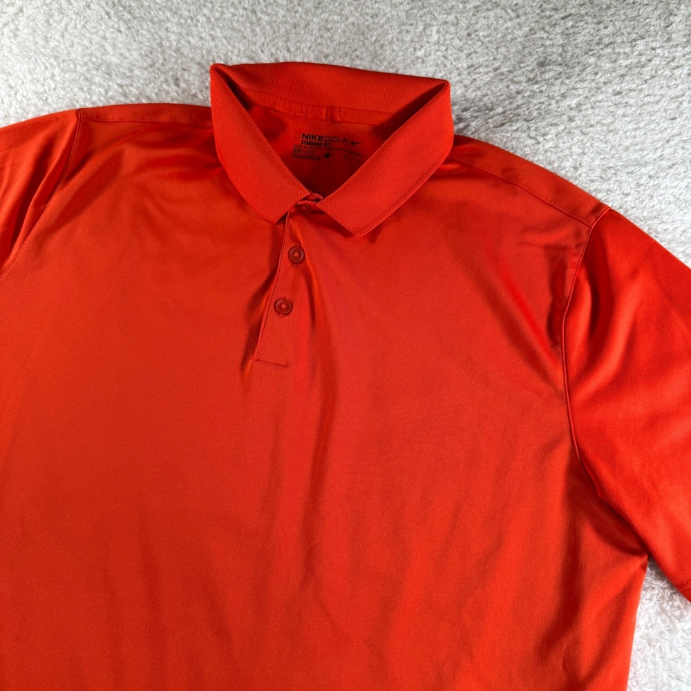 Nike Dri-Fit Standard Fit Solid Collared Orange Red Golf Polo Shirt Sz Large